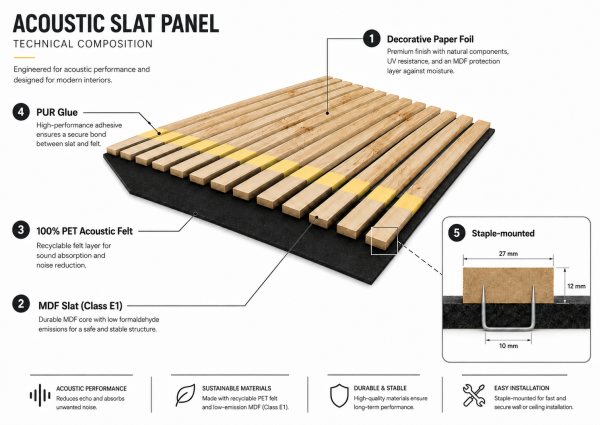 Acoustic Panel 12 Slats 8,5 mm Standart Anatolian Walnut 2780x600x9 (pack of 4 pcs.)